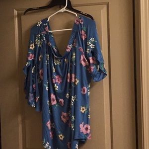 Teal floral off the shoulder blouse.